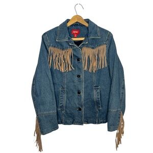 Vintage Esprit 90s Fringed Denim Jacket Western Rodeo boho Style Size M
